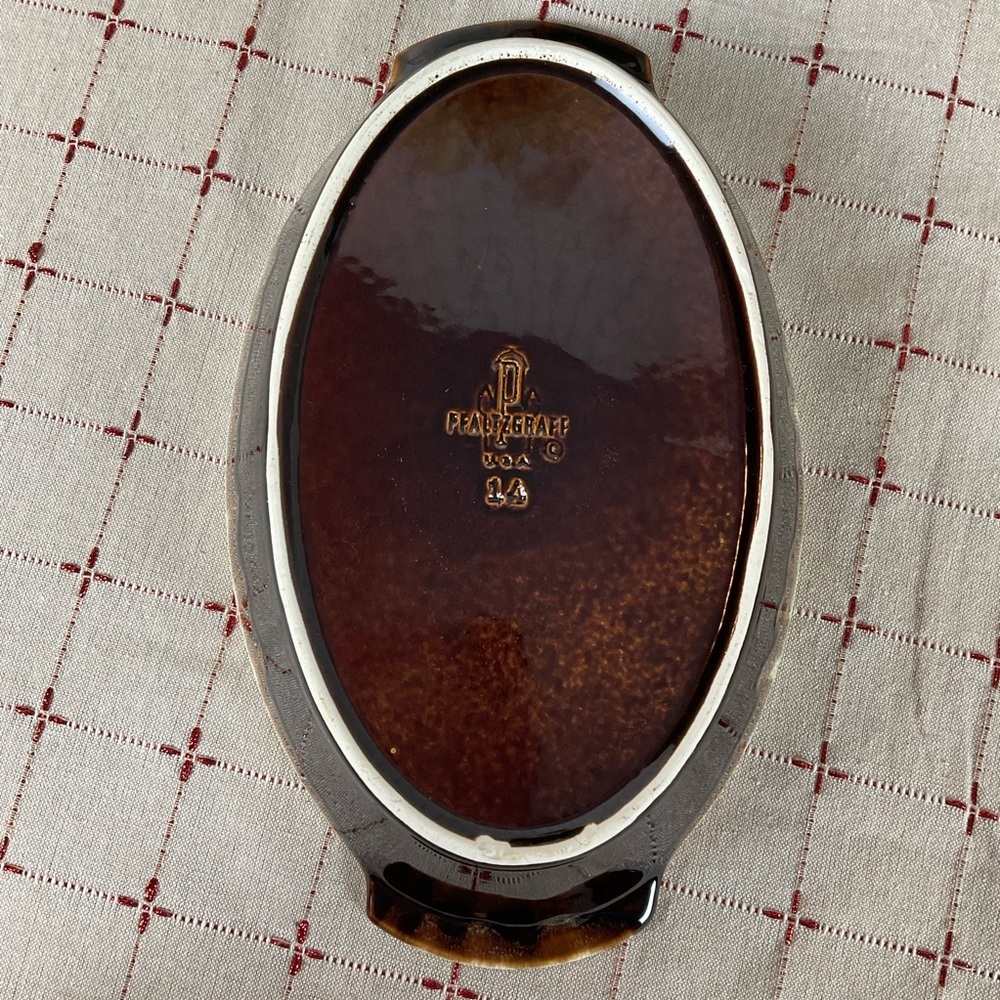 Vintage Pfaltzgraff Gourmet Brown Drip Oval Divided Vegetable Bowl / Dish - Picture 7 of 8